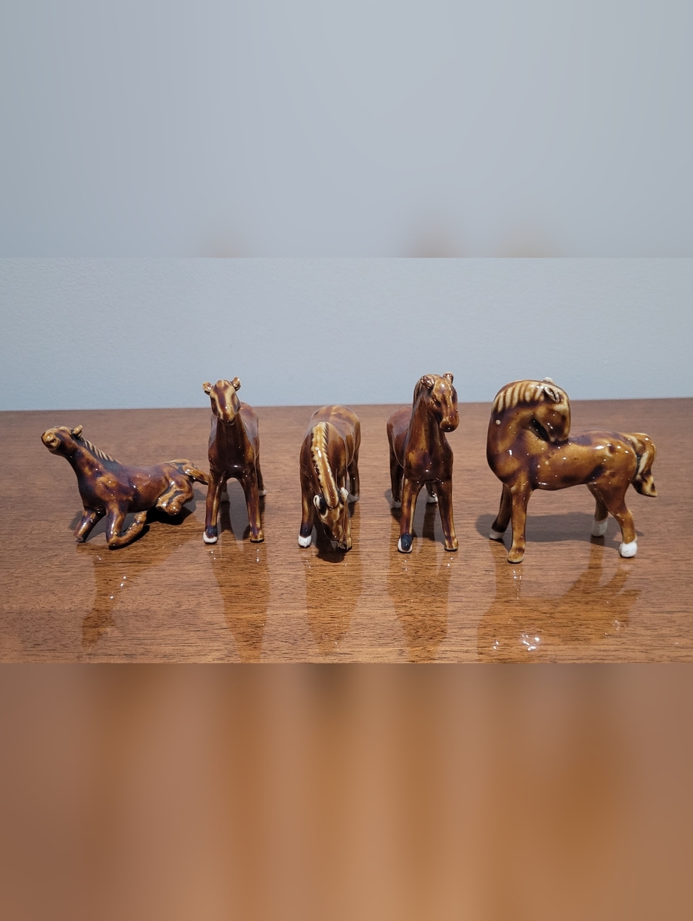 Set of 5 Vintage Chinese Swatow Style Miniature Horse Figurines